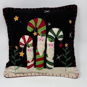 Holiday Three Santa Canes Christmas Felt Pillow